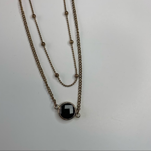 💸Double Banded Gold Necklace With Black Gemstone - Picture 6 of 8
